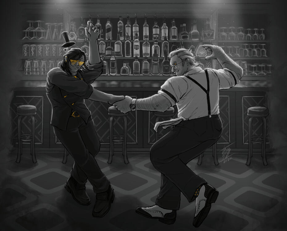 Rhythm (Gravity Falls Fanart ft. Bartender!Bill and Bartender!Ford by @MAHKINARYA and @ClacyYe respectively)