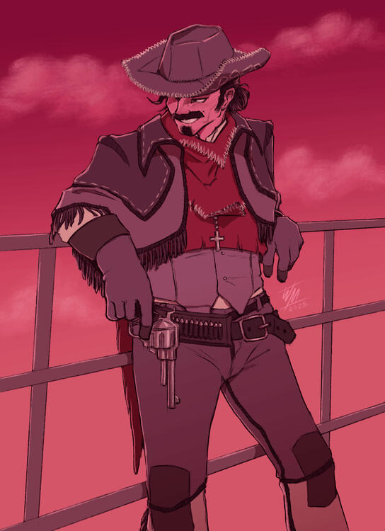 A Pink Outlaw and His Peacemaker (Art Fight Attack for @motelrdd)
